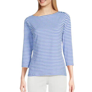 J. McLaughlin Wavesong Striped Print Button Shoulder 3/4 Sleeve Blouse Size XS